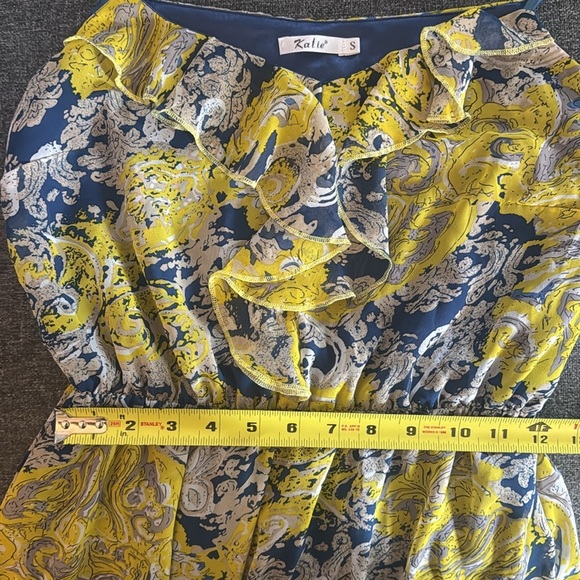 Vintage Katie Floral Yellow and Blue Flowy lined Women's Dress. Size Small. - Picture 8 of 8